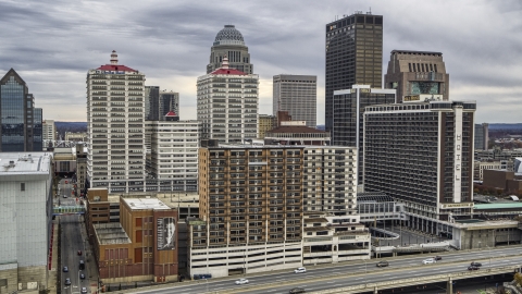 Hotel and skyline in Downtown Louisville, Kentucky Aerial Stock Photos | DXP001_095_0009