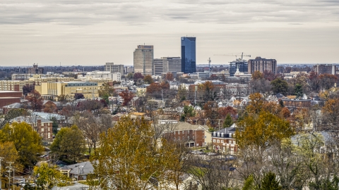 DXP001_100_0004 - Aerial stock photo of A wide view of the city's skyline in Downtown Lexington, Kentucky