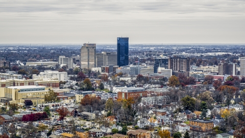 DXP001_100_0009 - Aerial stock photo of Skyscrapers in the city skyline, seen from neighborhoods, Downtown Lexington, Kentucky