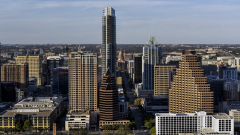 A view of the Texas State Capitol seen by The Austonian in Downtown Austin, Texas Aerial Stock Photos | DXP002_109_0016