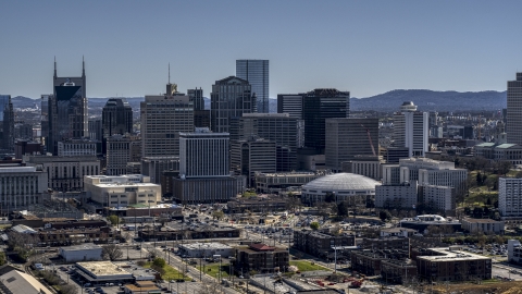 The city's skyline in Downtown Nashville, Tennessee Aerial Stock Photos | DXP002_112_0009