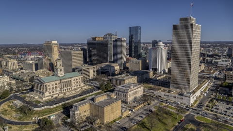 The Tennessee State Capitol near skyscrapers and Tennessee Tower in Downtown Nashville, Tennessee Aerial Stock Photos | DXP002_114_0003