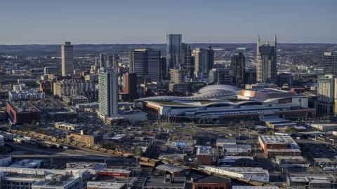 The convention center and skyline in Downtown Nashville, Tennessee Aerial Stock Photos | DXP002_114_0006