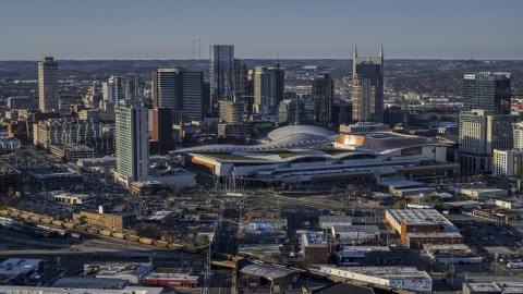 DXP002_114_0007 - Aerial stock photo of The city skyline and the convention center in Downtown Nashville, Tennessee