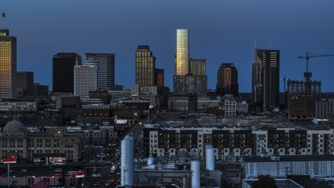 The city's skyline seen from apartments at twilight in Downtown Nashville, Tennessee Aerial Stock Photos | DXP002_115_0001