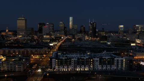 The city skyline at twilight, Downtown Nashville, Tennessee Aerial Stock Photos | DXP002_115_0013