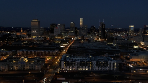 A wide view of the downtown skyline at twilight, Downtown Nashville, Tennessee Aerial Stock Photos | DXP002_115_0014