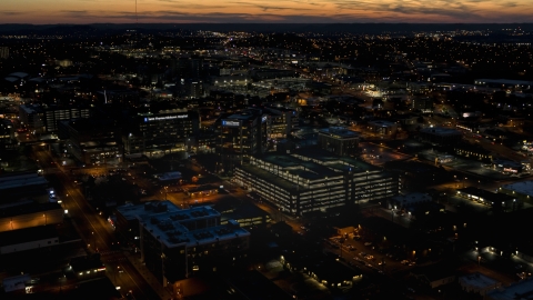 A view of a hospital complex at twilight, Nashville, Tennessee Aerial Stock Photos | DXP002_115_0016