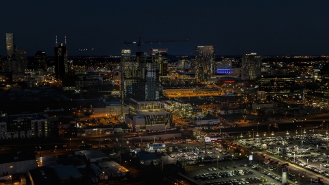 A high-rise building under construction at night, Downtown Nashville, Tennessee Aerial Stock Photos | DXP002_115_0017