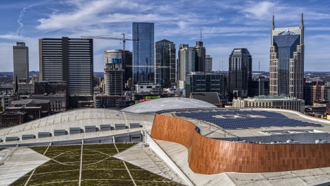 The city's skyline seen from convention center roof, Downtown Nashville, Tennessee Aerial Stock Photos | DXP002_117_0013