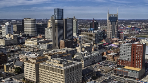 High-rise hotel and skyscrapers in Downtown Nashville, Tennessee Aerial Stock Photos | DXP002_118_0010