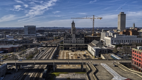 A view of Union Station Hotel in Downtown Nashville, Tennessee Aerial Stock Photos | DXP002_118_0012