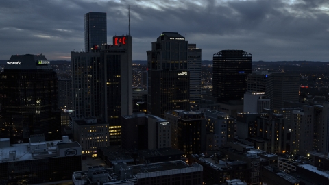 Tall skyscrapers at twilight in Downtown Nashville, Tennessee Aerial Stock Photos | DXP002_120_0016