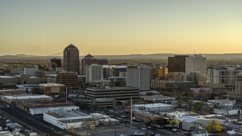 High-rise office buildings at sunset in Downtown Albuquerque, New Mexico Aerial Stock Photos | DXP002_122_0007