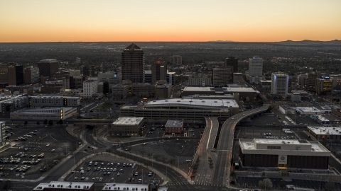 Albuquerque Plaza and Hyatt Regency at sunset near office high-rises, Downtown Albuquerque, New Mexico Aerial Stock Photos | DXP002_123_0003