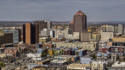 Albuquerque Plaza office high-rise and surrounding buildings, Downtown Albuquerque, New Mexico Aerial Stock Photos | DXP002_124_0009