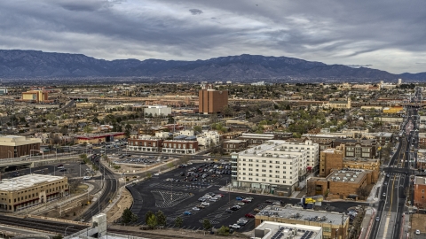 A wide view of office and apartment buildings, Downtown Albuquerque, New Mexico Aerial Stock Photos | DXP002_127_0006