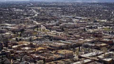 City buildings in the downtown area of Santa Fe, New Mexico Aerial Stock Photos | DXP002_129_0012