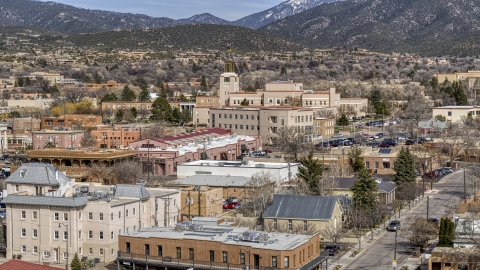 DXP002_129_0016 - Aerial stock photo of State government buildings in the city's downtown area, Santa Fe, New Mexico