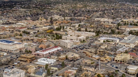 DXP002_130_0002 - Aerial stock photo of The Bataan Memorial Building near the state capitol, Santa Fe, New Mexico