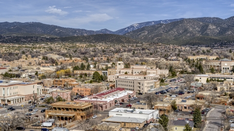 A view of the Bataan Memorial Building in Santa Fe, New Mexico Aerial Stock Photos | DXP002_130_0004