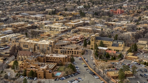 Two hotels and a cathedral in Santa Fe, New Mexico Aerial Stock Photos | DXP002_130_0011