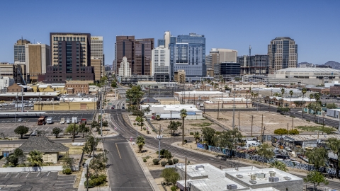 High-rise office buildings seen from 1st Avenue, Downtown Phoenix, Arizona Aerial Stock Photos | DXP002_136_0006