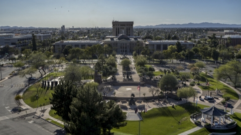 A view of a plaza and the Arizona State Capitol in Phoenix, Arizona Aerial Stock Photos | DXP002_138_0002