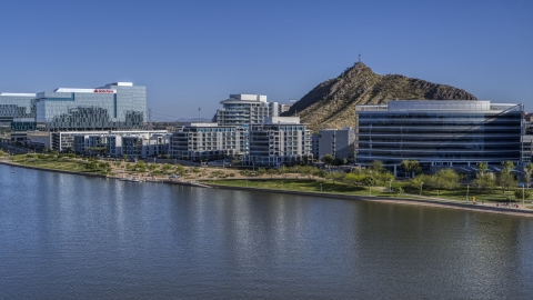 DXP002_142_0003 - Aerial stock photo of A waterfront condominium complex in Tempe, Arizona