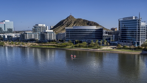 A riverfront condominium complex and modern office buildings in Tempe, Arizona Aerial Stock Photos | DXP002_142_0007