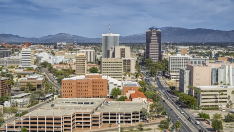 DXP002_144_0008 - Aerial stock photo of Tall high-rise office towers and city buildings in Downtown Tucson, Arizona