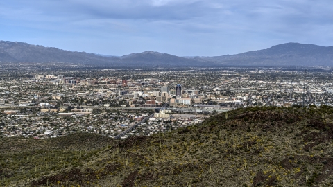 DXP002_145_0002 - Aerial stock photo of The city of Tucson seen from Sentinel Peak, Arizona