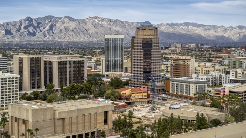 DXP002_145_0004 - Aerial stock photo of One South Church office high-rise and Bank of America Plaza, Downtown Tucson, Arizona