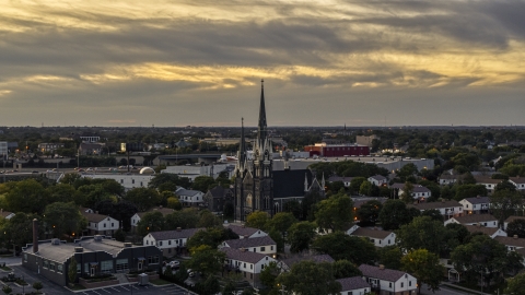 Church steeples at twilight, Milwaukee, Wisconsin Aerial Stock Photos | DXP002_150_0006