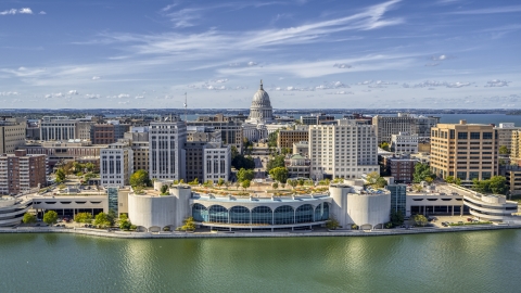 The capitol dome, office buildings, and convention center, Madison, Wisconsin Aerial Stock Photos | DXP002_158_0005