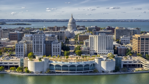 The capitol and the waterfront convention center, Madison, Wisconsin Aerial Stock Photos | DXP002_160_0001