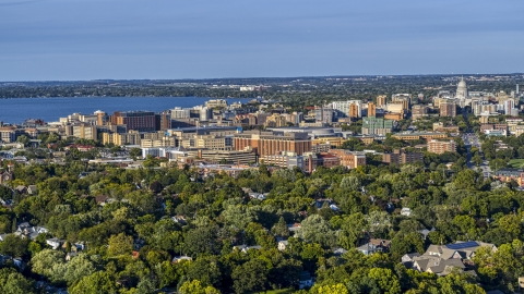 DXP002_161_0002 - Aerial stock photo of A hospital near downtown, Madison, Wisconsin