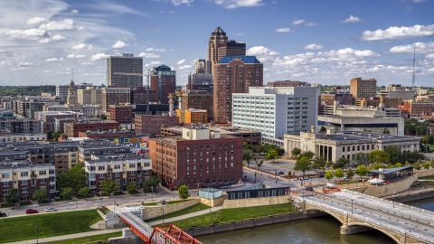 A view of government offices and skyline, Downtown Des Moines, Iowa Aerial Stock Photos | DXP002_165_0008