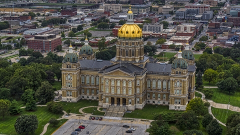 The front entrance of the Iowa State Capitol in Des Moines, Iowa Aerial Stock Photos | DXP002_166_0007