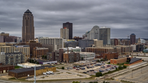 Office buildings around the skyscraper in Downtown Des Moines, Iowa Aerial Stock Photos | DXP002_167_0008