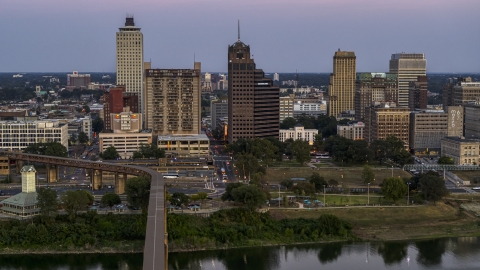 Apartment and office high-rises at sunset in Downtown Memphis, Tennessee Aerial Stock Photos | DXP002_181_0004