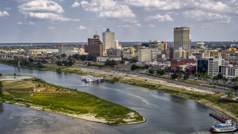 A wide view of the city's skyline, Downtown Memphis, Tennessee Aerial Stock Photos | DXP002_183_0001