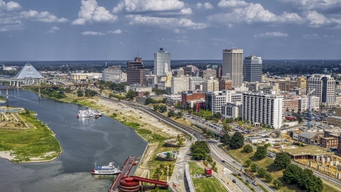 Tall office buildings in Downtown Memphis, Tennessee Aerial Stock Photos | DXP002_183_0004