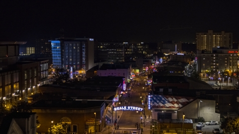 Busy Beale Street at nighttime, Downtown Memphis, Tennessee Aerial Stock Photos | DXP002_188_0002