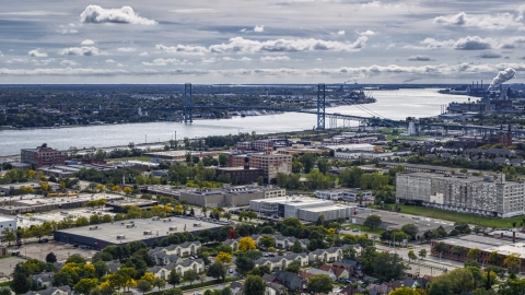 The Ambassador Bridge spanning the Detroit River, Detroit, Michigan Aerial Stock Photos | DXP002_190_0003