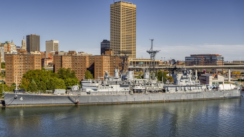 The USS Little Rock in Downtown Buffalo, New York Aerial Stock Photos | DXP002_200_0005