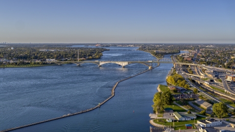 DXP002_203_0003 - Aerial stock photo of The Peace Bridge in Buffalo, New York