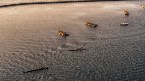 Two rowboats on Lake Erie at sunset, Buffalo, New York Aerial Stock Photos | DXP002_203_0010