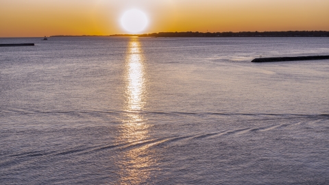 The setting sun over Lake Erie, Buffalo, New York Aerial Stock Photos | DXP002_204_0006