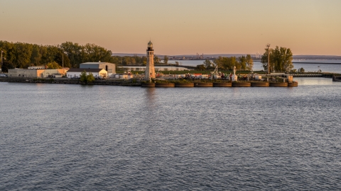 The Lake Erie lighthouse at sunset, Buffalo, New York Aerial Stock Photos | DXP002_204_0009